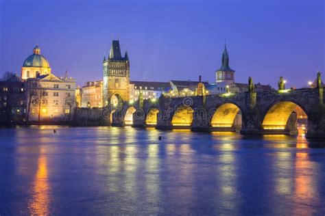 Charles Bridge at Night, Prague - Czech Republic Stock Photo - Image of ...