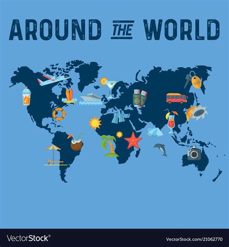 Around the world flat poster Royalty Free Vector Image | Vector free, Flat world, Vector images