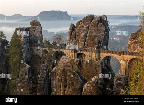 Bastei Bridge, Elbe Sandstone Mountains, Saxon Switzerland National Park, Saxony, Germany Stock ...