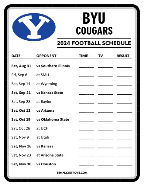 Printable 2024 BYU Cougars Football Schedule