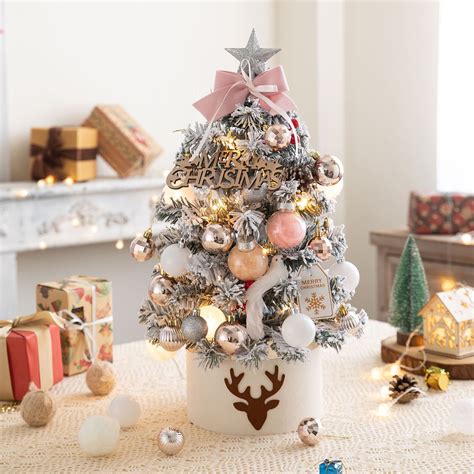 SDJMa Mini Christmas Tree with Lights,16in Pre-lit Tabletop Christmas Tree with 20 Decorations ...