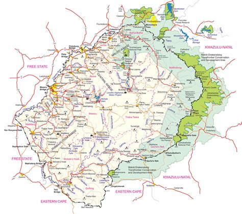 Detailed map of Lesotho - Map of detailed map of Lesotho (Southern ...