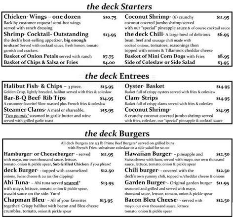 The Deck Menu, Menu for The Deck, Northeast, Portland - Urbanspoon/Zomato