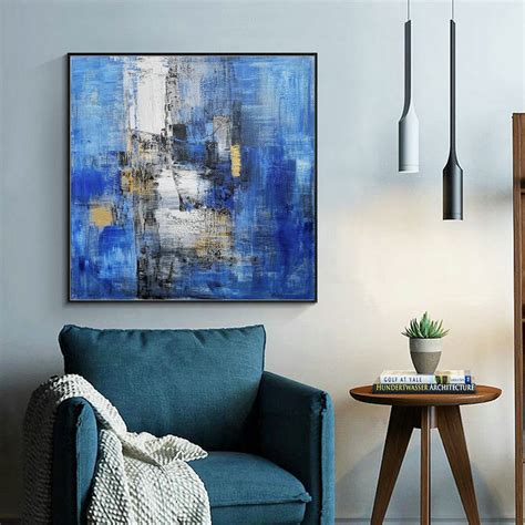 Large Blue Abstract Canvas Painting,Minimalist Abstract Painting,White Abstract Painting,Canvas ...