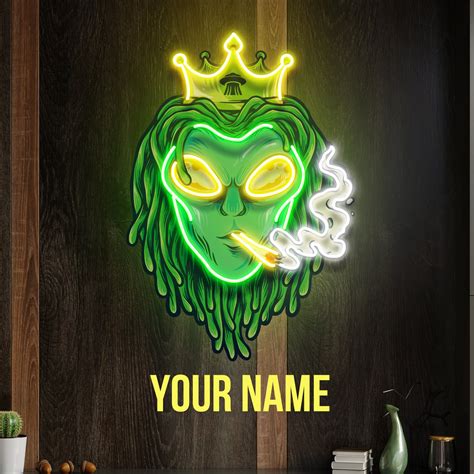 Custom Name Alien Dreadlock King weed Smoke Artwork Led Neon Sign Ligh