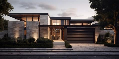 Premium AI Image | Modern minimalist mansion exterior at night