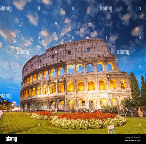 Colosseum - Rome. Night view with surrounding grass and park Stock ...