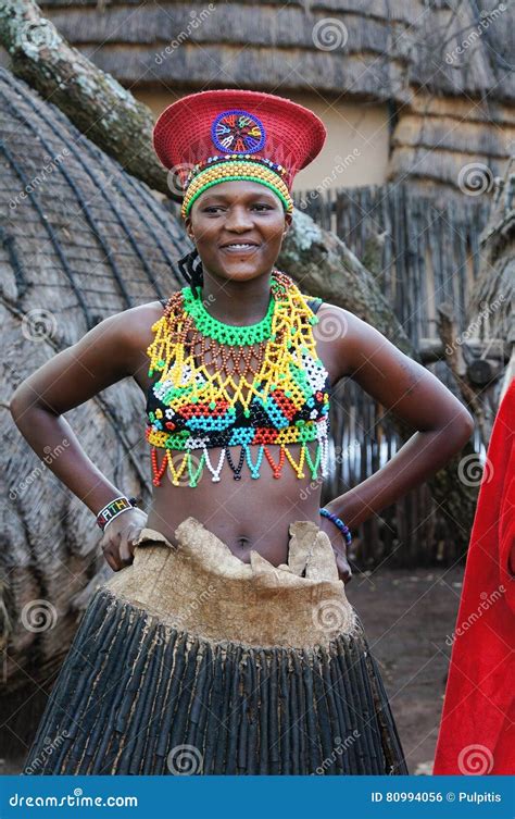 Zulu Woman Wearing Handmade Clothing At Lesedi Cultural