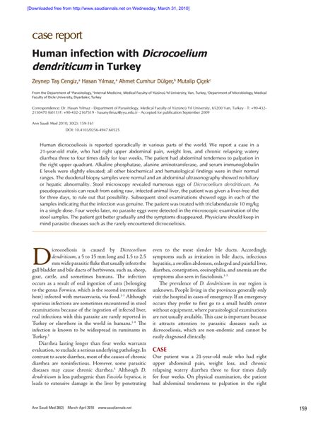 (PDF) Human infection with Dicrocoelium dendriticum in Turkey