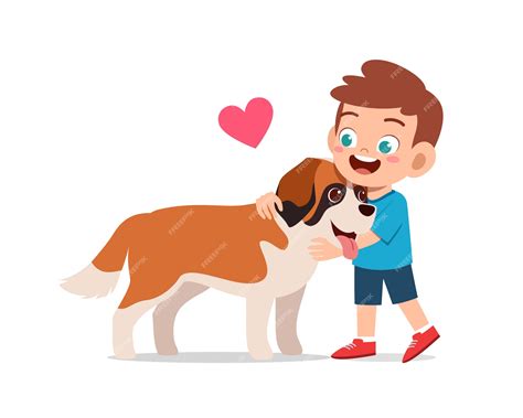 Premium Vector | Happy cute little kid boy girl play with pet dog