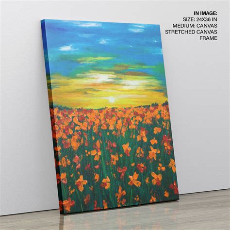 Sunrise on flower field painting - Wall Art, Hanging Wall Decor, Home ...