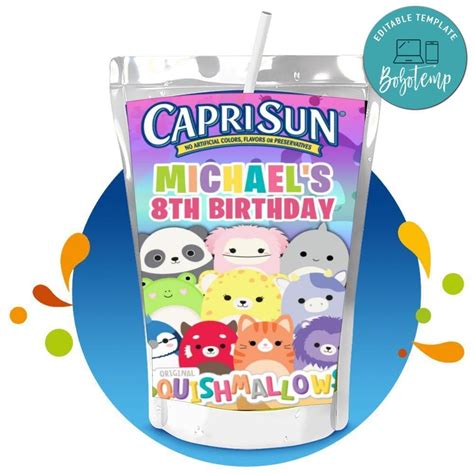 Squishmallow Capri Sun Birthday Digital File Printable | Bobotemp in 2022 | Custom baby shower ...