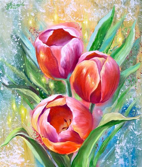 Red Tulips Painting, Pintura por Tatyana Ustyantseva | Artmajeur