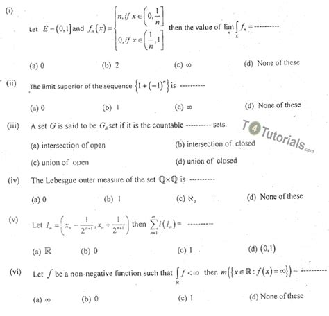 Past Papers Measure Theory and Lebesgue Integration | T4Tutorials.com