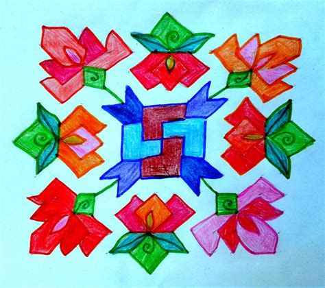 Colourful Rangoli Patterns with Dots: 13 to 13 Dots and 13 to 7 Dots easy Rangoli