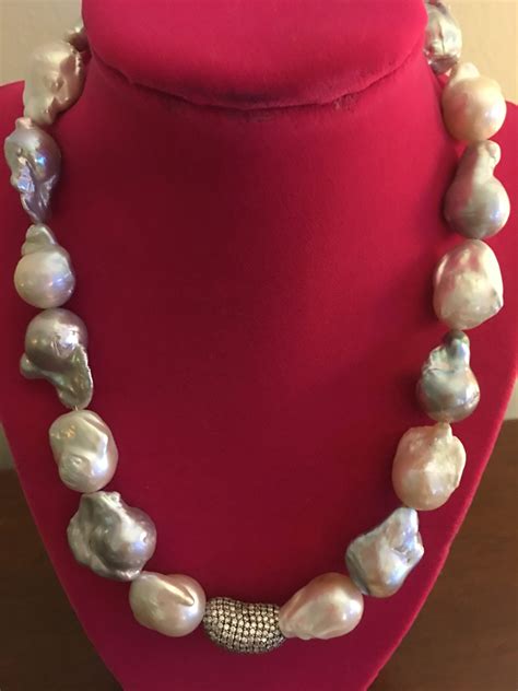 Grey and White Baroque Freshwater Pearl Necklace with Diamond