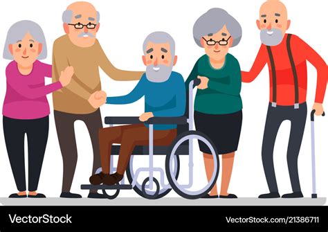 Cartoon old people happy aged citizens disabled Vector Image