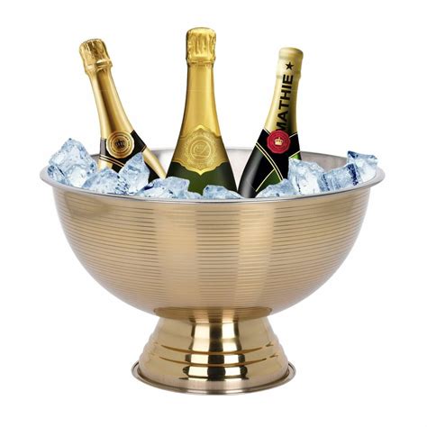 Large Gold Ribbed Party Punch Bowl Champagne Wine Beer Cool Ice Bucket Bowl