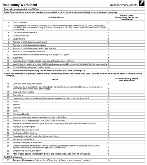 Irs Insolvency Worksheet Form | Printable Worksheets and Activities for ...