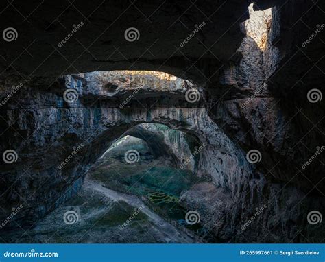 Drone View Inside Devetashka Cave in North Bulgaria, Near Lovech Town ...