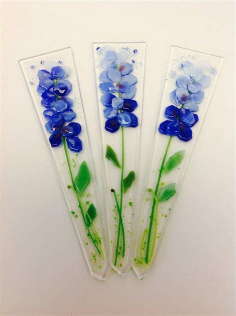 Fused Glass Plant Stakes and Garden Stakes (Blue Bonnet) | Fused glass ...