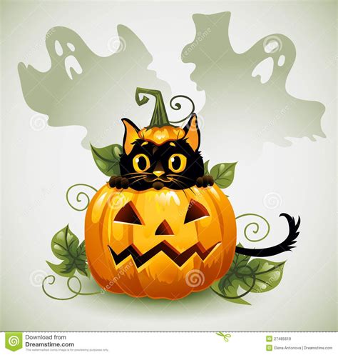 Black cat in a Halloween pumpkin and ghost. | Pumpkin tattoo, Pumpkin drawing, Halloween cartoons