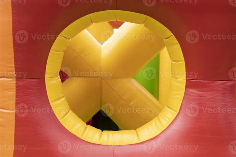 Obstacle course is red. Inflatable amusement park. Attraction for children. 12203511 Stock Photo ...