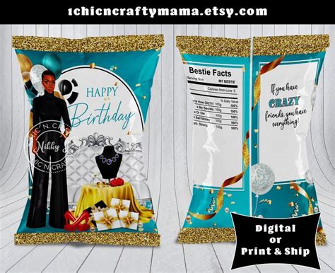 Birthday Chip Bag, Luxe Design, Diy Printable Design, African American Graphics,Bachelorette ...