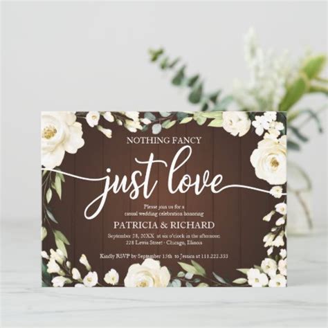 Nothing Fancy Just Love Wedding White Floral Invitation | Zazzle