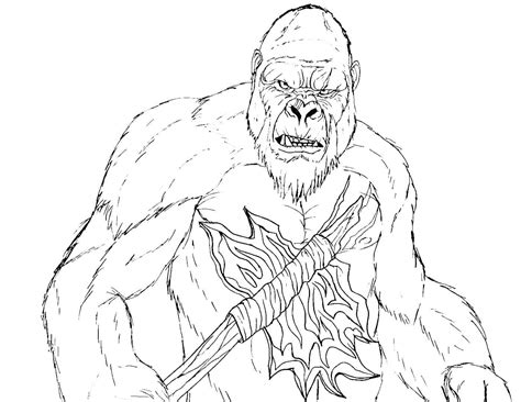 King Kong with Axe coloring page - Download, Print or Color Online for Free