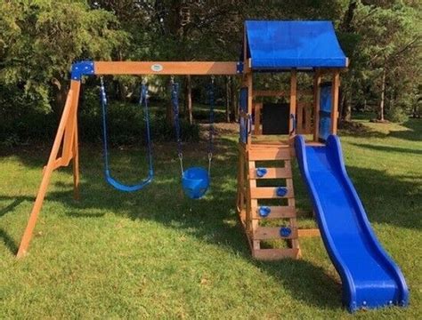 Playground Play Set Kids Outdoor Cedar Wood Swing Chalk Wall Slide For – Until Times Up