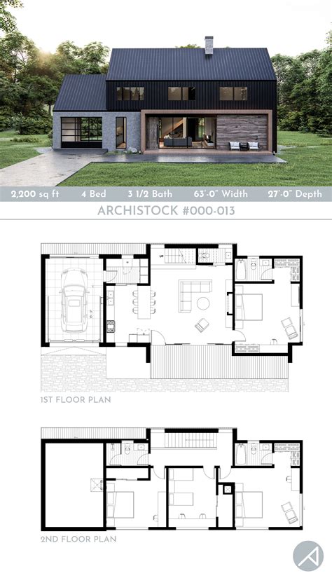 One Floor House Plans, Barn Style House Plans, Barn House Design, Modern Floor Plans, Pole Barn ...