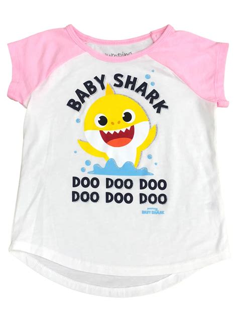 Baby Shark - Baby Shark Toddler Girls White & Pink Glitter Short Sleeve T-Shirt Tee Shirt 5T ...