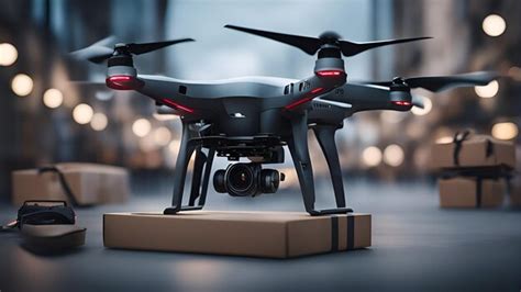 Premium AI Image | Drone with digital camera flying over a cardboard box 3d rendering