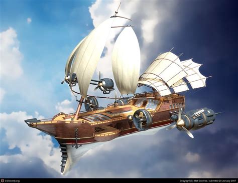 Airship by Matt Coombe | 3D | CGSociety | Steampunk airship, Steampunk ship, Airship