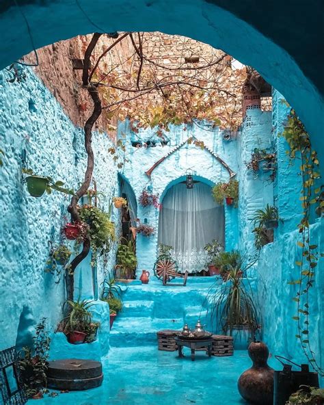 Beautiful street nook in Chefchaouen, Morocco - Beautiful places. Best ...