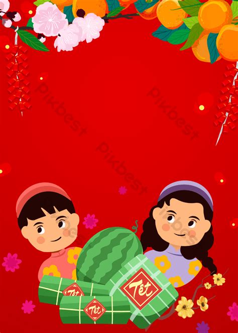 Spring Festival Character Cartoon Fruits And Characters Vietnam Background | PSD Free Download ...