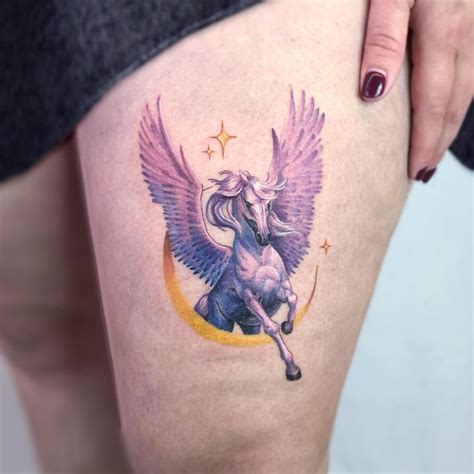 Watercolor Pegasus tattoo by Eden Kozo tattooed on the left thigh | Pegasus tattoo, Tattoos ...