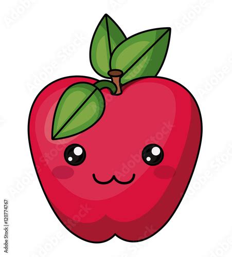 apple with kawaii face icon. Cute cartoon and character theme. Isolated design. Vector ...