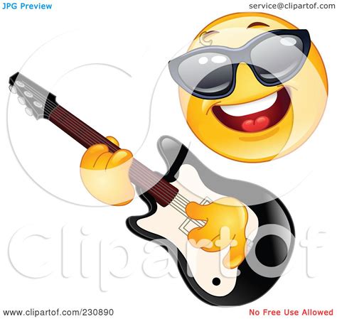 Royalty-Free (RF) Clipart Illustration of a Yellow Emoticon Rock Star ...