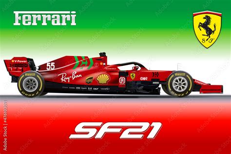 Italy, year 2021, Ferrari SF21 Formula One world championship, number 55, Carlos Sainz, vector ...