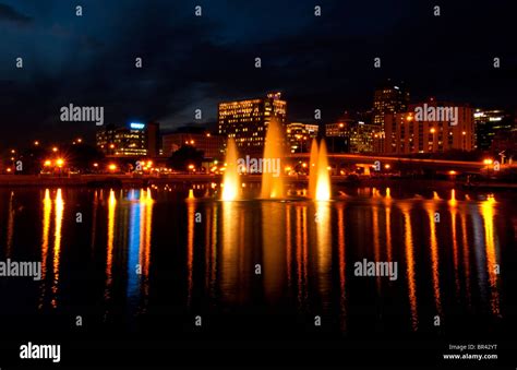 Skyline and Fountains at night, Orlando, Florida, USA Stock Photo - Alamy