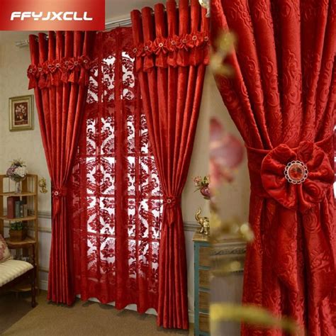 Europe Home Decoration Big Red Jacquard Blackout Curtain For Marriage living Room Bedroom Window ...