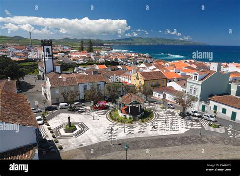 The city of Ribeira Grande on the island of Sao Miguel, Azores islands ...