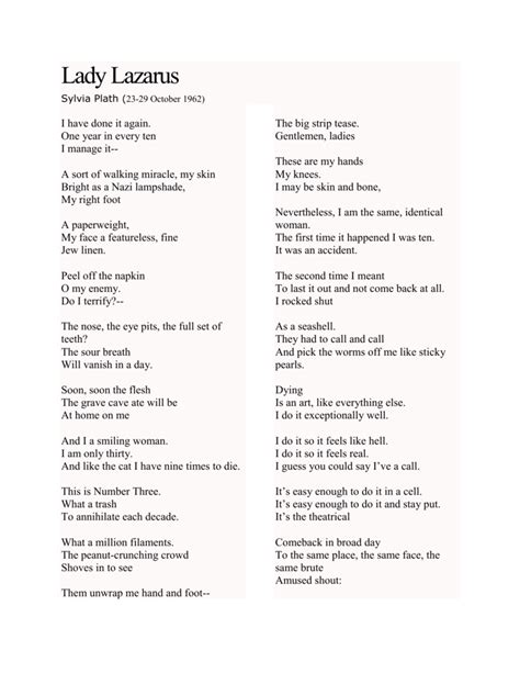 Lady Lazarus by Sylvia Plath | Plath poems, Writing poetry, Poems