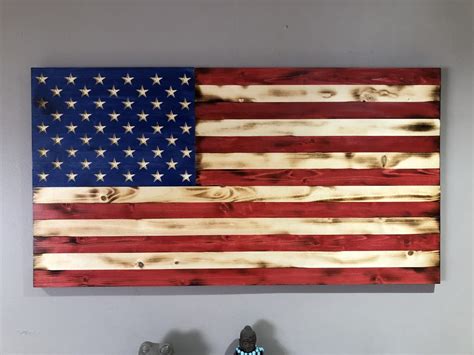 American Wooden Flag 36x19.5 Burnt Natural Red stripes • Cosmic Frogs Vinyl