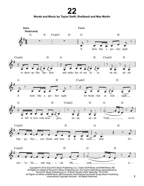 22 by Taylor Swift Sheet Music for Pro Vocal at Sheet Music Direct