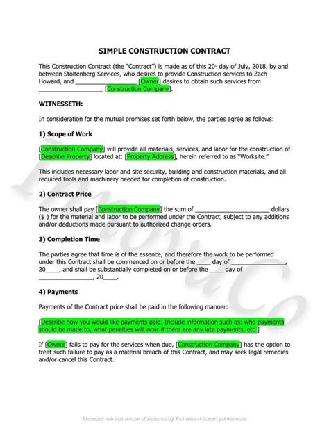 Simple Construction Contract Template, Construction, Handyman, Contract Template, Contractor ...