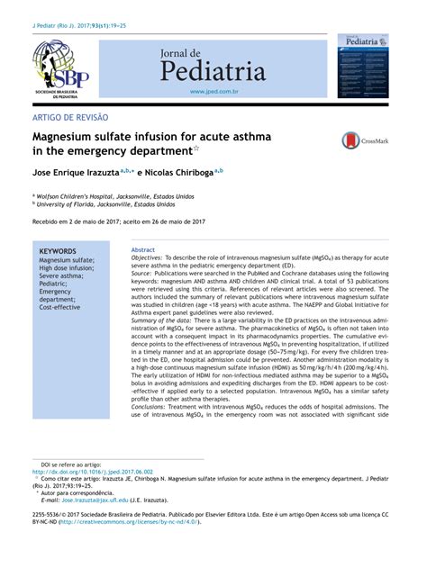 (PDF) Magnesium sulfate infusion for acute asthma in the emergency department