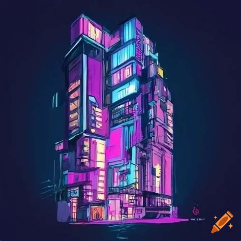 Cyberpunk style architectural drawing of a building on Craiyon